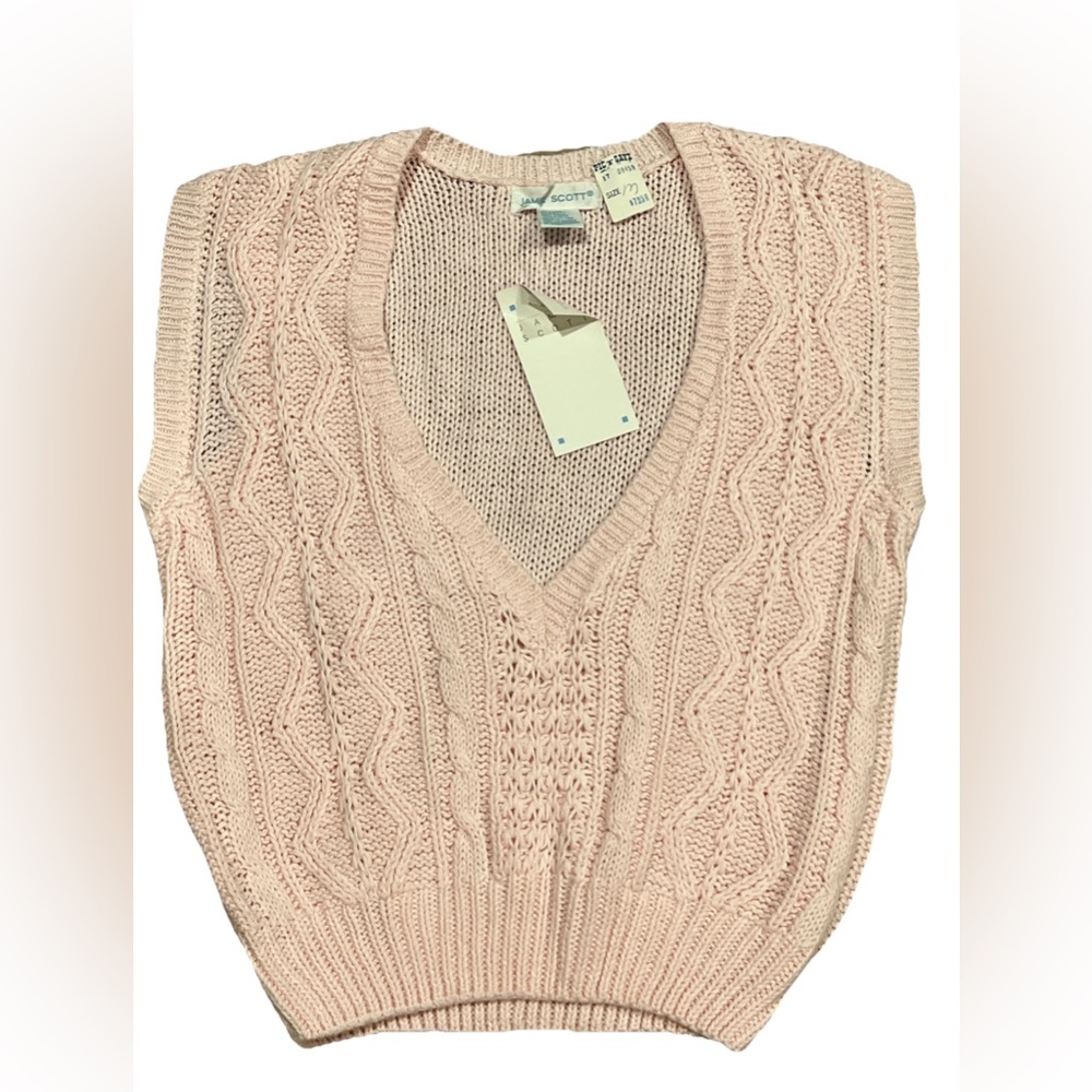 Vintage Light Pink V Neck Woven Sweater Vest New With Tags Size Medium